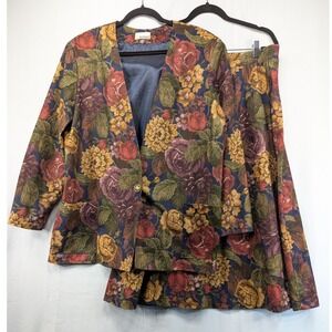 Inseparables Women's Blazer & Skirt Floral Print Suit‎ Set Navy Blue Roses 14-16